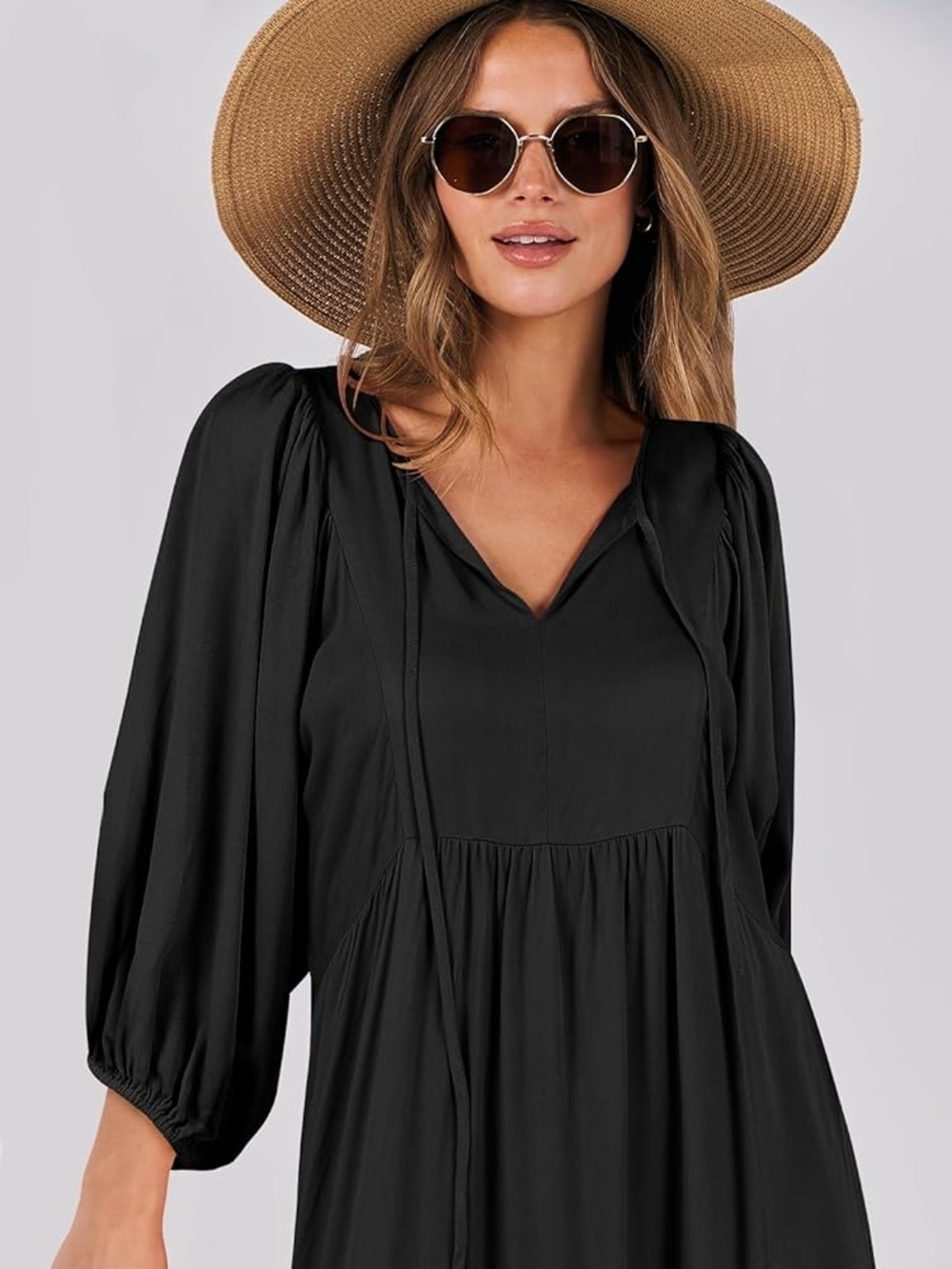 Elegant Black Maxi Dress with Bishop Sleeves - Picture 3 of 6
